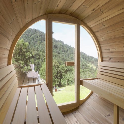 SaunaLife Model E8G Sauna Barrel Glass Front - Heracles Wellness